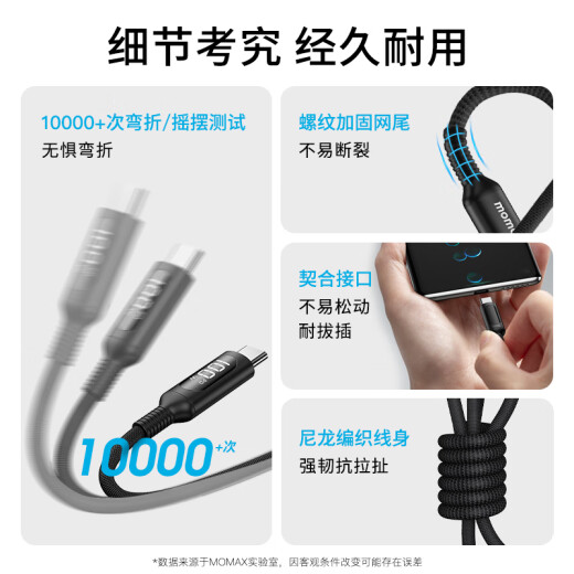 Momis Apple 15 charging cable double-ended Type-C digital display data cable PD100W fast charging cable suitable for iPhone15/Mac Huawei Xiaomi mobile phones notebooks, etc. 1.2 meters black