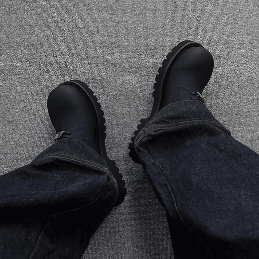 Amaodun round toe shoes for men, young people, casual business men's shoes, commuting British style black matte big-toe derby shoes, black matte inner height increase 43