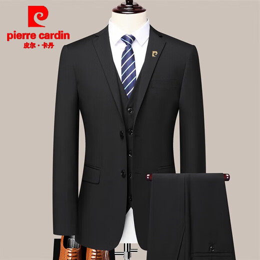 Pierre Cardin light luxury no-iron suit suit men's business formal suit two-piece suit professional groom groomsman suit knitted two-button navy blue (suit + trousers) 175 (130-140 Jin Jin equals 0.5 kg to wear)