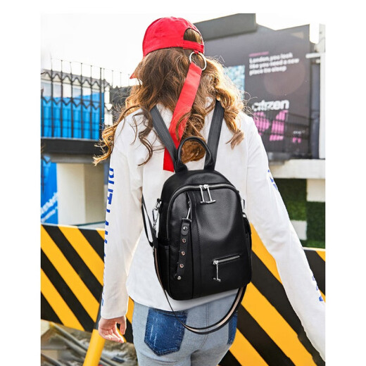 Xibai Lai genuine leather backpack women's new fashion casual women's backpack versatile large capacity women's travel backpack female 109-17 black