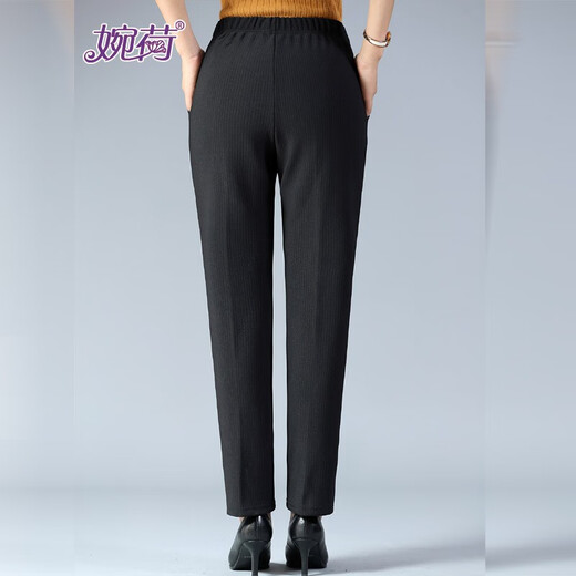 Wanhe autumn and winter clothing, middle-aged and elderly women's pants, mother's striped velvet pants, winter thickened cotton pants, high waist, large size outer wear warm pants