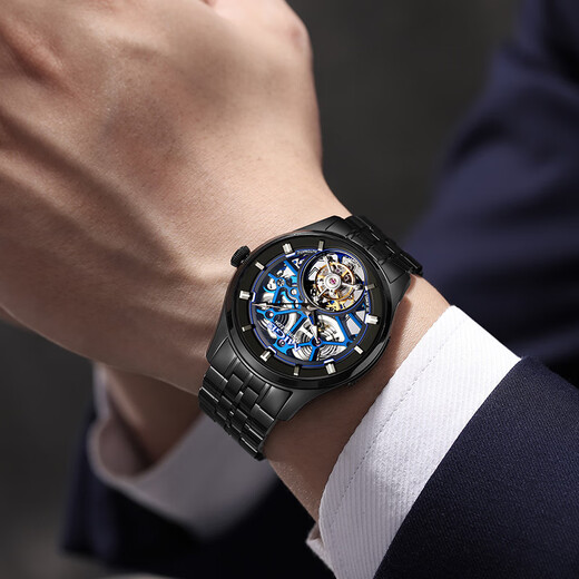 MiG (MIGE) Chinese Valentine's Day gift tourbillon mechanical watch fashion trend hollow watch 9901 jet black SB9901GBB