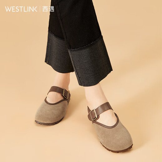 Xiyu Baotou Half Slippers Women's 2024 New Spring Japanese Retro Brown Lazy Flat Mule Shoes Birkenstock Shoes Khaki 39