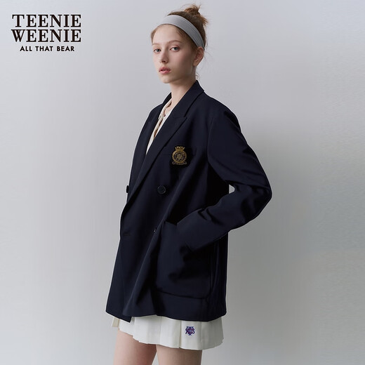 Teenie Weenie bear blazer women's spring casual college style mid-length light business fashion simple blazer women's navy blue S (160)