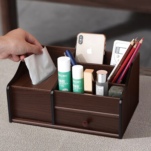 Bonboshi Wooden Tissue Box Living Room Coffee Table Remote Control Storage Box Creative Paper Box Home Multifunctional Desktop Office Multifunctional Tissue Box Walnut Color