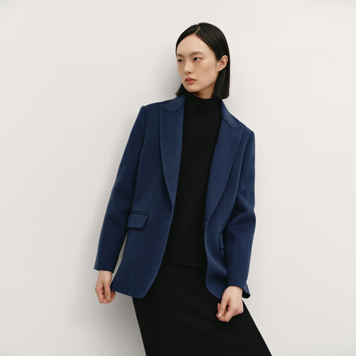 OVV autumn and winter hot sale women's lapel collar simple one button casual commuting wool suit jacket navy blue S