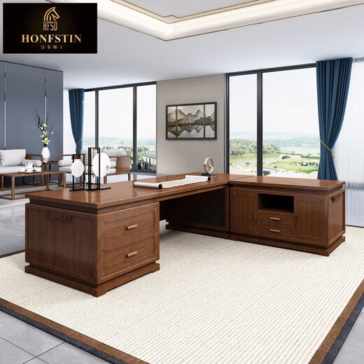 Hanfestin solid wood office desk boss table new Chinese style chairman furniture customized atmospheric president desk and chair combination 2.8 meters boss table