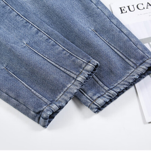 Baiyuan Pants Industry Plus Velvet Jeans Women's High Waist Winter Stretch Elastic Thickened Warm Harem Pants Women's Dark Blue L Recommendation (110-125 Jin [Jin equals 0.5 kg])