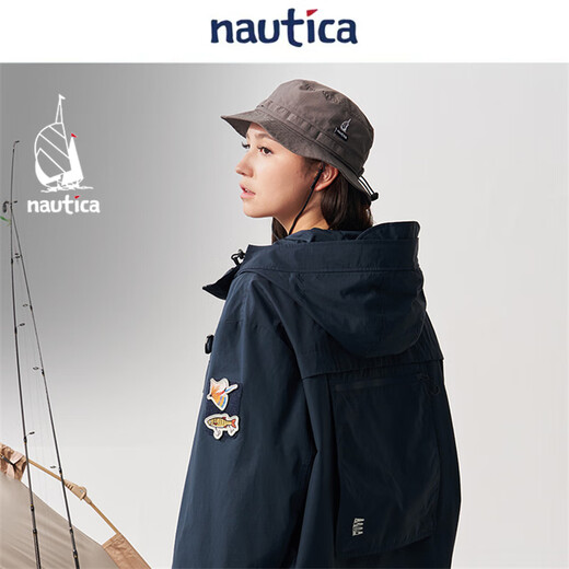 Nautica white sail star's same style white sail CityBoy Lua series anti-light water splash three-in-one hooded thick coat navy blue 41C L