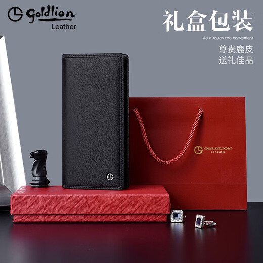 Goldlion Wallet Men's 2025 Nouveau cuir long cuir en cuir long cuir doux Multi-carte mince Business Wallet Multi-fonction portefeuille Real Deer Deer Cuir [Autorisation officielle - One Fake One Fine Ten]