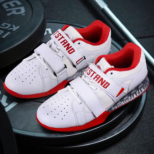 Jingpai professional squat shoes for men and women, weightlifting deadlift shoes, adult gym indoor training hard flat bottom competition anti-slip professional model white and red. It is recommended to go up one size 42