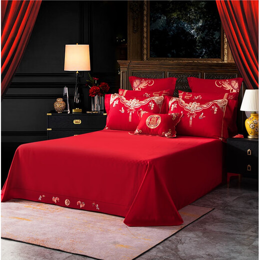 NOAHER Home Textiles Four-piece wedding bedding set 100-count long-staple cotton heavily embroidered wedding multi-piece set Newlyweds festive bedding pure cotton set Sheet style four-piece set 2.0m (6.6 feet) bed (220 240 quilt sets) NOAHER Home Textiles Four-piece wedding bedding set 100-count long-staple cotton heavily embroidered wedding multi-piece set Newlyweds festive bedding pure cotton set Sheet style four-piece set 2.0m (6.6 feet) bed (220 240 quilt sets)