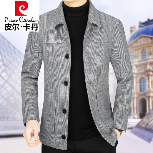 Pierre Cardin light luxury high-end brand men's clothing, light business autumn and winter new wool woolen jacket men's coat casual coat men's middle-aged dad's coat knitted 2206 khaki 165/S