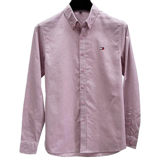 TOMMY JEANS genuine Tommy Tommy long-sleeved shirt men's spring new business casual pure cotton plaid non-iron shirt trendy long-sleeved blue plaid 100% cotton XL suitable for 140-155 Jin Jin equals 0.5 kg to wear