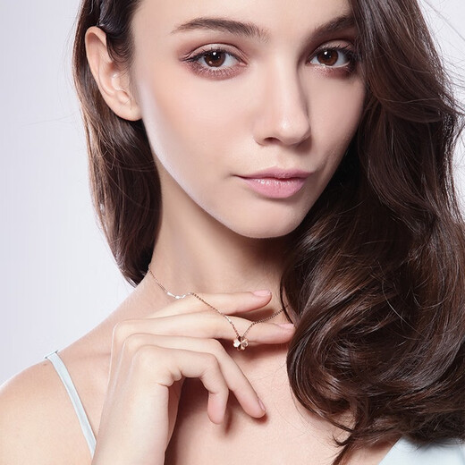 Farcoko brand 18k rose gold diamond four-leaf clover necklace women's clavicle chain Valentine's Day birthday gift for girlfriend 18k rose gold set with 13 real diamond necklace