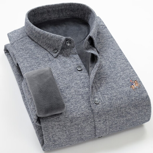 
Colombass winter plus velvet thickened warm shirt men's long-sleeved plaid shirt solid color middle-aged men's business casual pure cotton Korean style trendy shirt 9903 blue gray 40/175/L