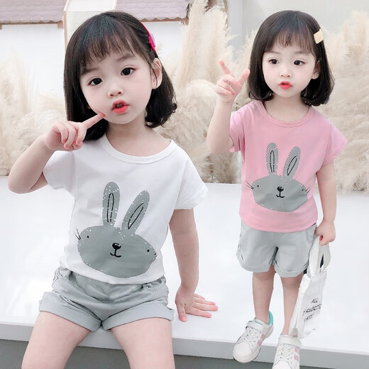 Bu Chaoxing Girls Suit Summer NUEVO estilo Summer Children's Fashions Fashion's Baby's Baby Summer Short Shirts Clots Kids Cloth (Top + Pantalones) Tamaño 100 Recomendado 2-3 años)