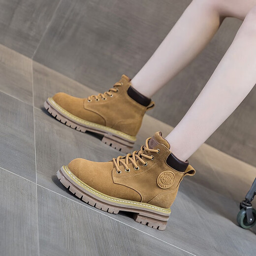 Belle Shangxi nubuck leather rhubarb boots 2023 autumn new women's shoes short boots thick sole inner heightening Martin boots outdoor work boots camel color inner heightening style M2383 34 Belle Shangxi nubuck leather rhubarb boots 2023 autumn new women's shoes short boots thick sole inner heightening Martin boots outdoor work boots camel color inner heightening style M2383 34