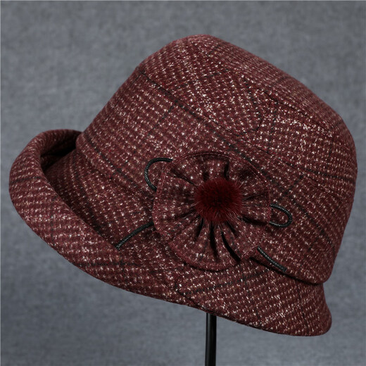 JIASHENGXI Middle-aged and elderly fisherman hat women's autumn and winter warm temperament British plaid casual versatile mother and grandma hat light gray M (56-58cm)