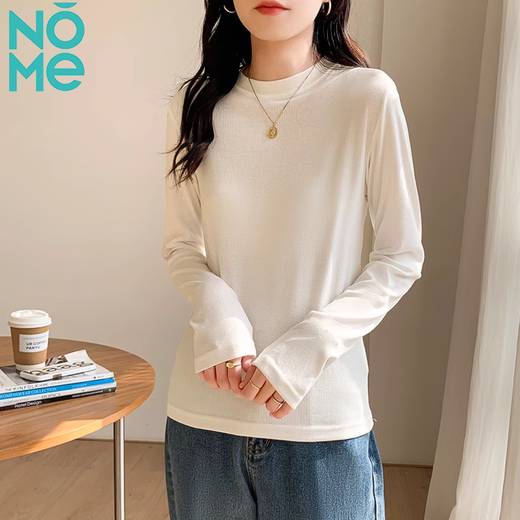 NOME right shoulder small stand collar bottoming shirt women's long-sleeved T-shirt with spring, autumn and winter slim fit top white M