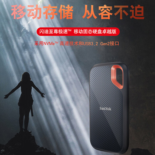 闪迪（SanDisk） Type-C接口NVMe高速SSD移动固态硬盘E61存储USB3.2Gen2 黑色 高速读取1050MB/S 至尊极速卓越版1TB（送收纳包）