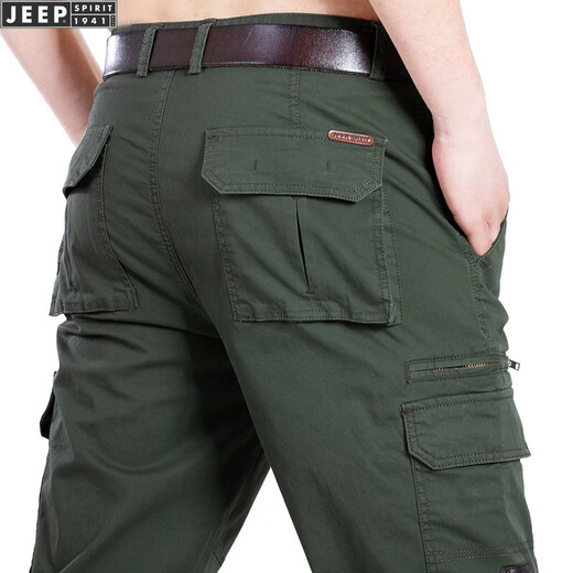 
JEEP Jeep Spring and Summer New Work Pants Casual Pants Men's Pants Elastic Loose Large Size Casual Multi-Pack Pants Long Pants B9923 Green Size 38 Size 2ft 9 Waist Circle