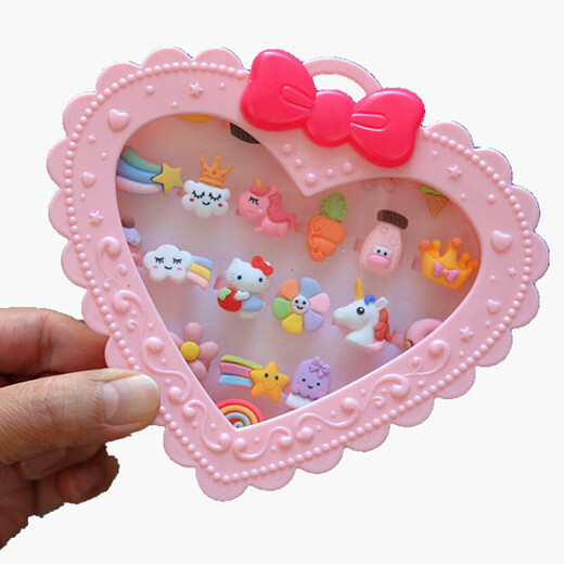 Children's baby ring cartoon girl princess jewelry imitation crystal gem diamond toy jewelry kindergarten gift love ring (12 pieces in box)