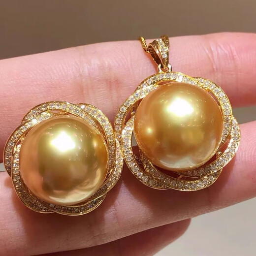 Fat Donglai's same style seawater pearl pendant 18K gold South Sea gold perfect round strong light thick gold necklace silver k gold plated set gold 14mm pendant + necklace