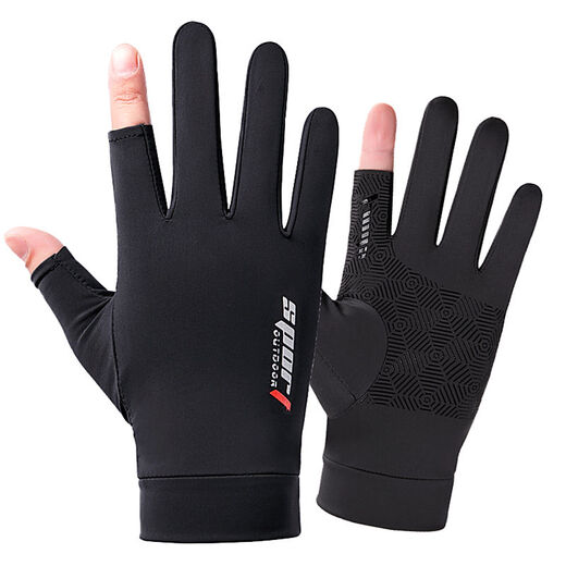 Mingge Arden sunscreen half-finger gloves for men and women riders summer ice silk riding thin model driving anti-slip exposed two-finger fishing black two-finger one size