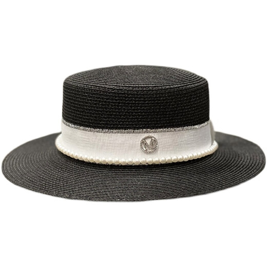 
Rogosky counter trendy Korean version ins pearl M-label flat top hat spring and summer English versatile fashion sun protection straw woven hat women light luxury original milky white pearl M-label ribbon straw hat M (56-58cm)