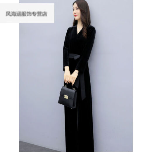 Light luxury high-end quality 2020 autumn and winter jumpsuit suit jumpsuit wide-leg pants for women slim trousers high-waisted temperament fashionable black S