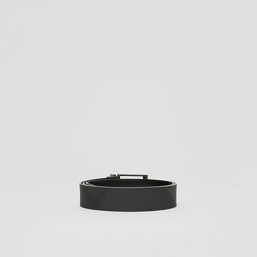 BURBERRY Gift Men's Reversible Charcoal Gray Plaid and Leather Pin Buckle Belt