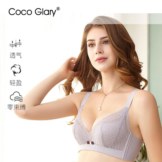 British COCOGLARY underwear for women without wire rings, push-up small breasts, pure cotton lining, sweat-absorbent, breathable, soft and comfortable bra, lace side collection, anti-sagging, adjustable bra, elegant purple 36/80AB