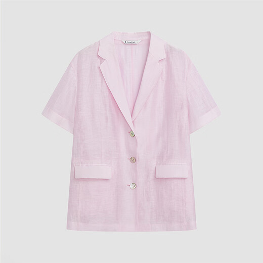 播外套夏季薄款女商场同款柔软亚麻轻盈西装领短外套BDR2XD1355 R10雾粉 S