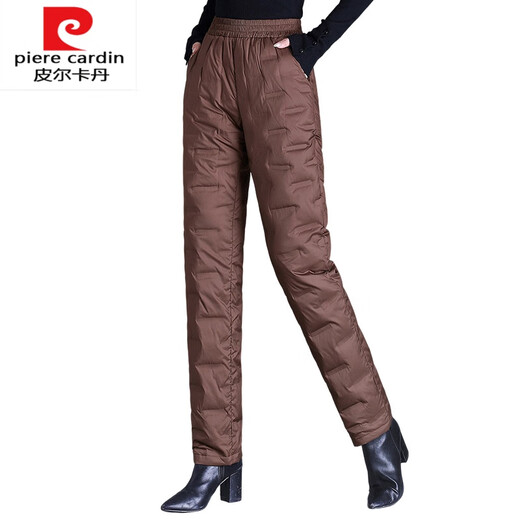 Pierre Cardin knitted down pants outer wear winter high waist loose new style thickened straight cotton pants for women aged 50 to 60 years old chestnut brown L (recommended 105-120 Jin Jin equals about 0.5 kg)