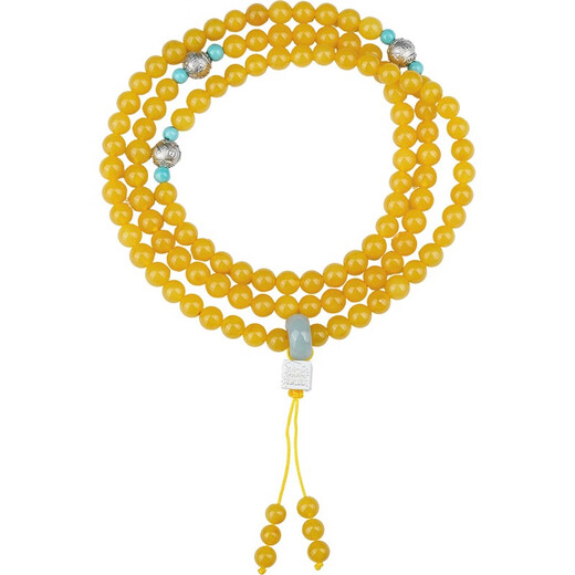Potala Palace Chicken Fat Yellow Beeswax Bracelet 108 Beeswax Beads Men's and Women's Buddhist Beads Rosary Multi-circle Bracelet Birthday Gift Beeswax Jadeite 108 Rosary Beads