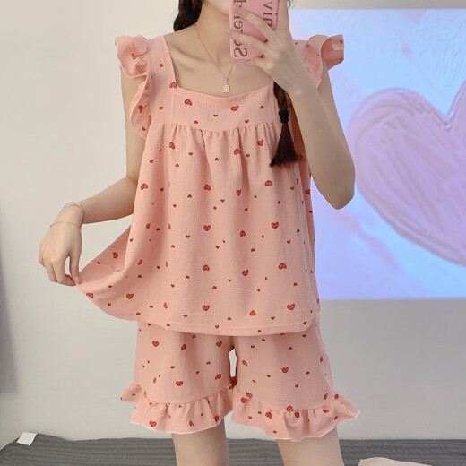 TULX吊带睡衣女夏季棉2023年新款日系甜美少女夏天公主风家居服套装 844#吊带小爱心 粉色 【21】Y L 100-120斤