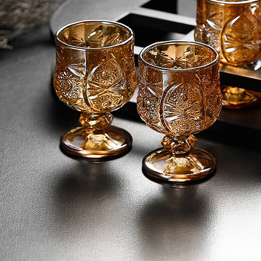 Heisou white wine glass set spirit glass home glass small foreign wine glass wine set 50ml gold 6 pieces + 6 hole wooden frame