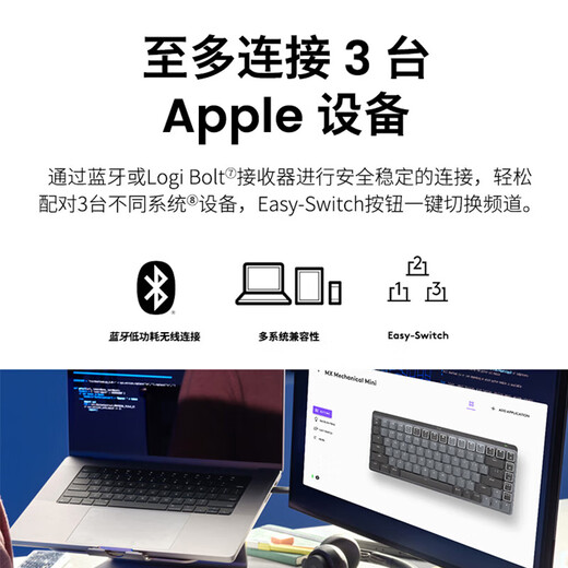 Logitech Logitech Master Series MX Mechanical/mini wireless Bluetooth mechanical keyboard notebook desktop computer office game mx mini MAC version - black single light blue axis