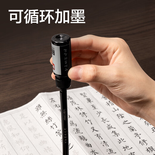 Deli (deli) new style writing brush, new writing brush with refillable ink, calligraphy soft pen, fountain pen style writing brush, beautiful pen, small regular script for beginners, entry-level calligraphy practice (black) (card), popular stationery products for the beginning of school