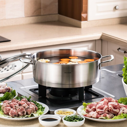 Momscook stainless steel soup pot induction cooker universal hot pot double bottom hot pot basin flat bottom double ear soup pot pot 26x8.5cm