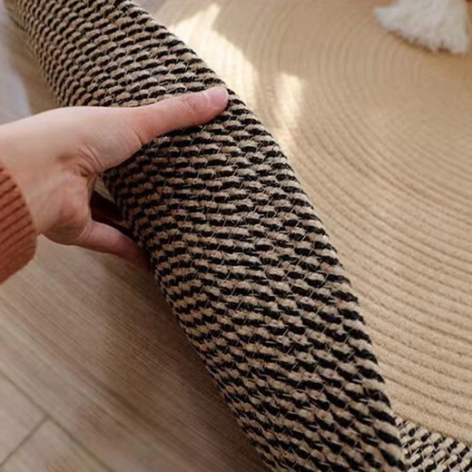 Qingbilin living room coffee table carpet bedroom cotton round carpet sofa bedside stain-resistant woven carpet washable cotton carpet diameter 90CM - jute color