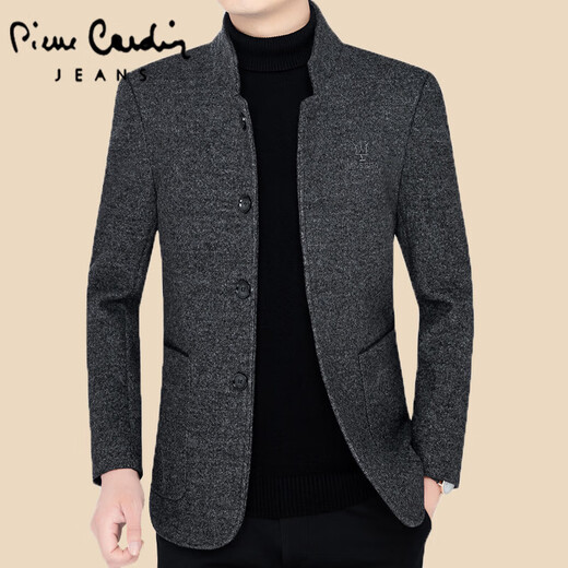 Pierre Cardin Woolen Coat Hen Autumn and Winter Media-Enge Stand Collar Chaqueta Hombres de moda de moda casual Men Dad Navy Blue L (120-140Jin [Jin equivale a 0.5 kg])
