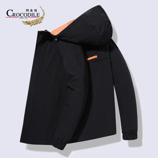Crocodile shirt CROCODILE jacket men's spring men's casual hooded work jacket men's Korean style trendy loose versatile solid color jacket men's top clothes 1207 black XL