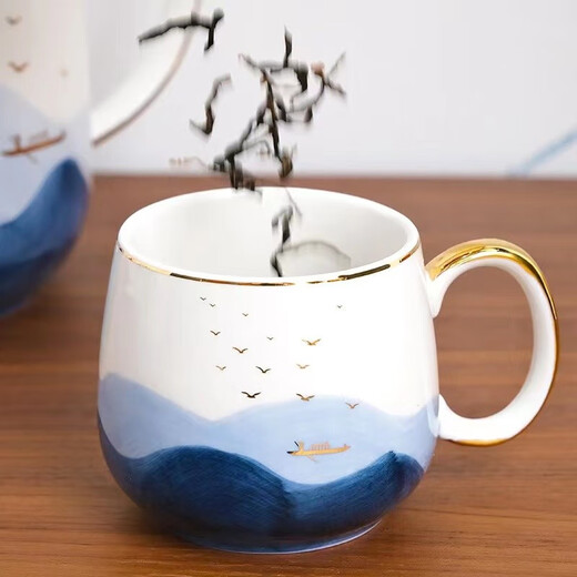 Yanze Guochao style ink ceramic water cup teapot kettle teacup cup set home living room hospitality tea set water set Guochao style ink eight-piece set-gift box