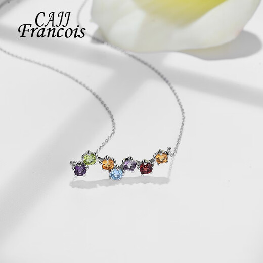 CAJJ Francois Rainbow Series Natural Colorful Treasure Necklace for Women Gemstone Jewelry 925 Silver Inlaid Fashion Jewelry as a Gift Colorful Treasure Necklace