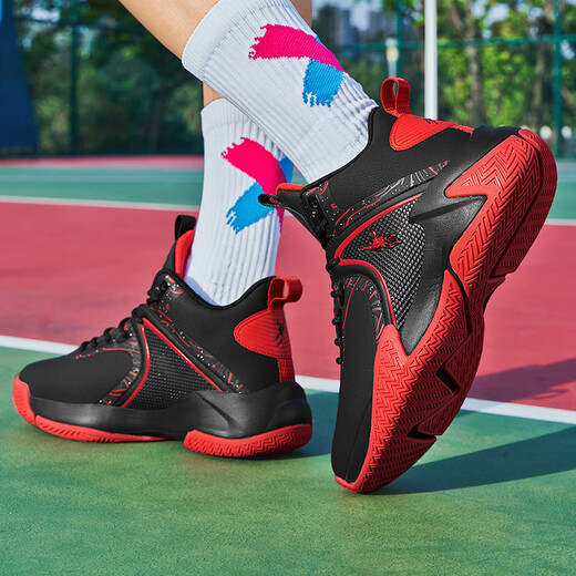 Jordan Green Basketball Shoes Men's Waterproof Leather Sports Shoes Lightweight Indoor and Outdoor Shock Absorbing Wear-Resistant Anti-Slip Combat Boots Autumn and Winter Black and Red-Leather Style 42