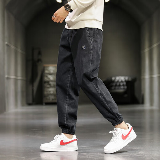 Fandi Fashion M-8XL Overalls Men's Extra Large Size Fat Jeans Loose Large Size Harem Pants Plus Fat Plus Size Men's Trousers KN983 Black