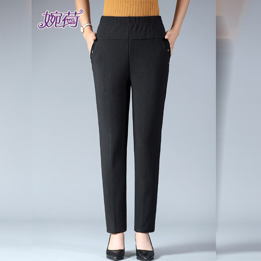 Wanhe autumn and winter clothing, middle-aged and elderly women's pants, mother's striped velvet pants, winter thickened cotton pants, high waist, large size outer wear warm pants