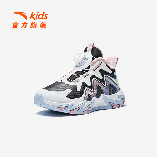 ANTA Children's Cotton Shoes Girls' Shoes 2024 Winter Plus Velvet Warm Knob Button Leather Top 4.0 Snow Cotton Boots Black/Anta White/Gray Purple-3 28